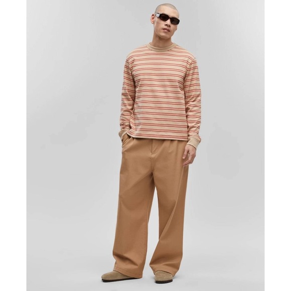 Mode Of One Other - Mode‎ Of One Mens Striped Long Sleeve Tee Cinnamon Brulee Tan Red Small NWT